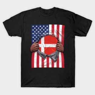 Denmark Flag American Flag Ripped - Gift for Danish From Denmark T-Shirt